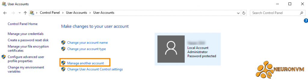 manage another account on windows server