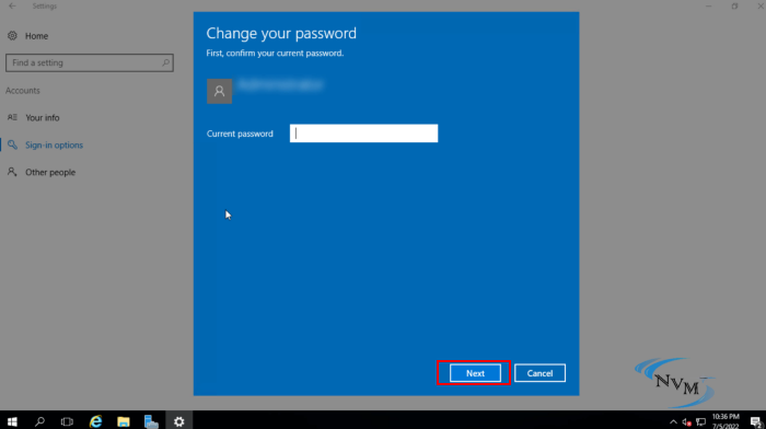 Changing the password in RDP 2016 through server settings