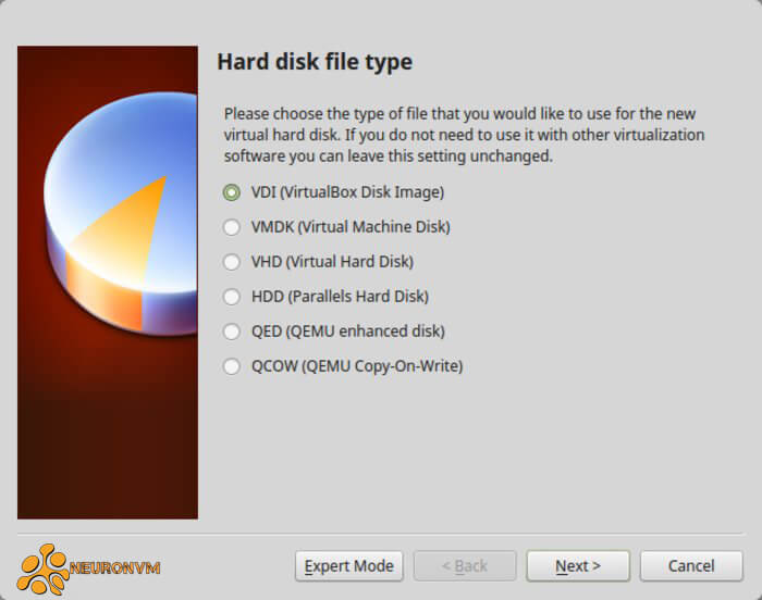 hard disk file type on virtualbox
