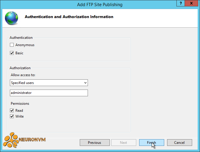 authentication and authorization information on ftp server