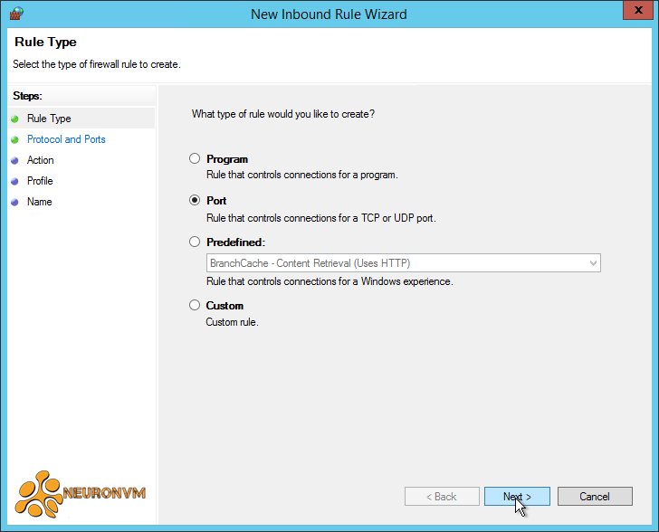 How to setup new inbound rule wizard