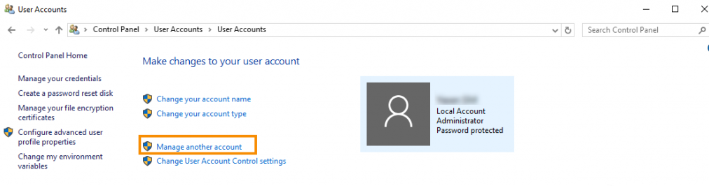manage another account on windows server
