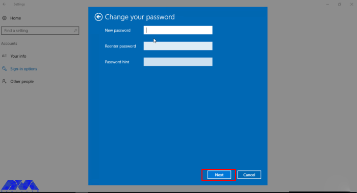 insert new password on rdp