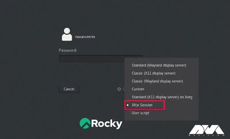 how-to-Choose-XFCE-Session-on-rocky
