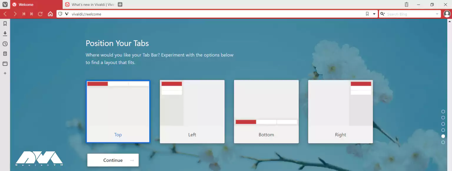 how to select the location of the tab bar on vivaldi