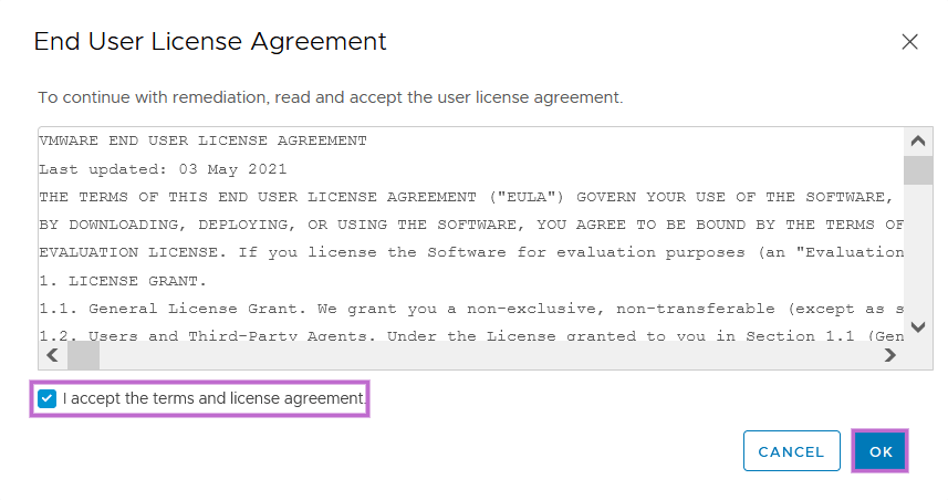 VMware ESXi license agreement
