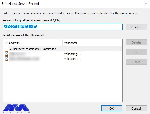 how to configure root hints on admin rdp