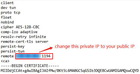 change private Ip address for OpenVPN -  fix OpenVPN errors on Windows
