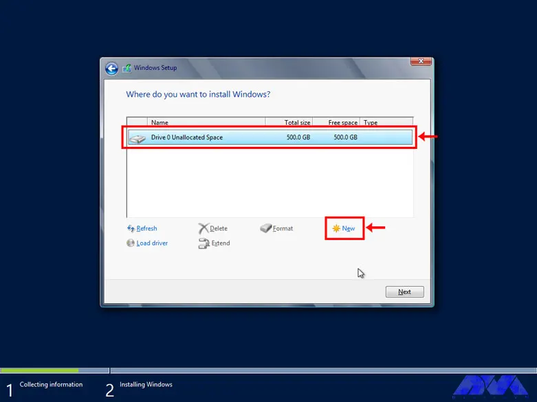 8 installing windows rdp 2012 - Select Drive Options (advanced)