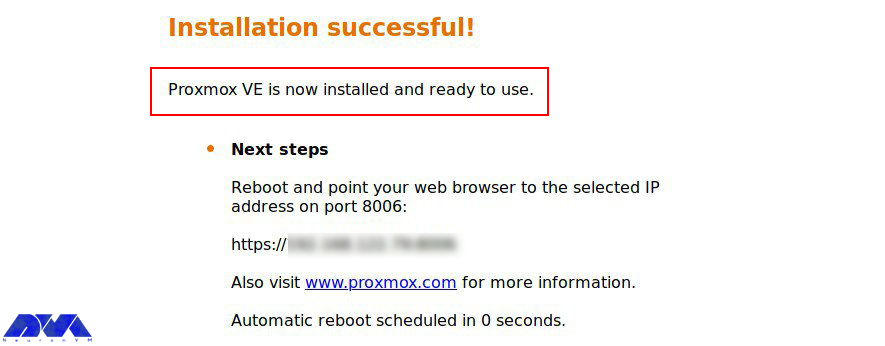 proxmox success massage - Install Proxmox on Ubuntu