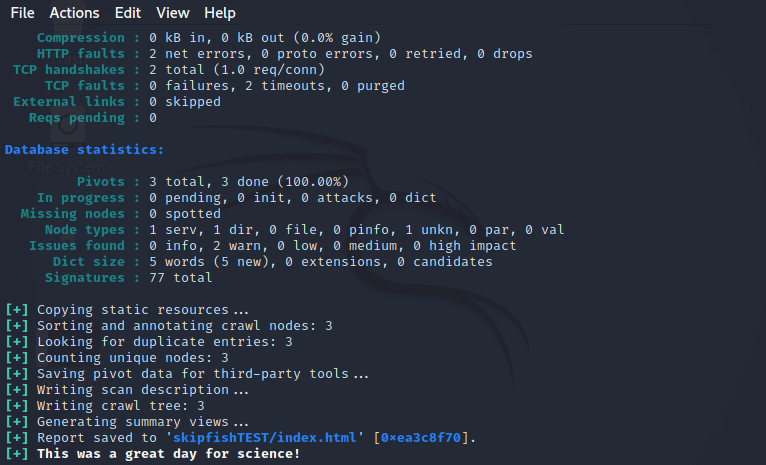 scanning by SkipFish - Install SkipFish on Kali Linux