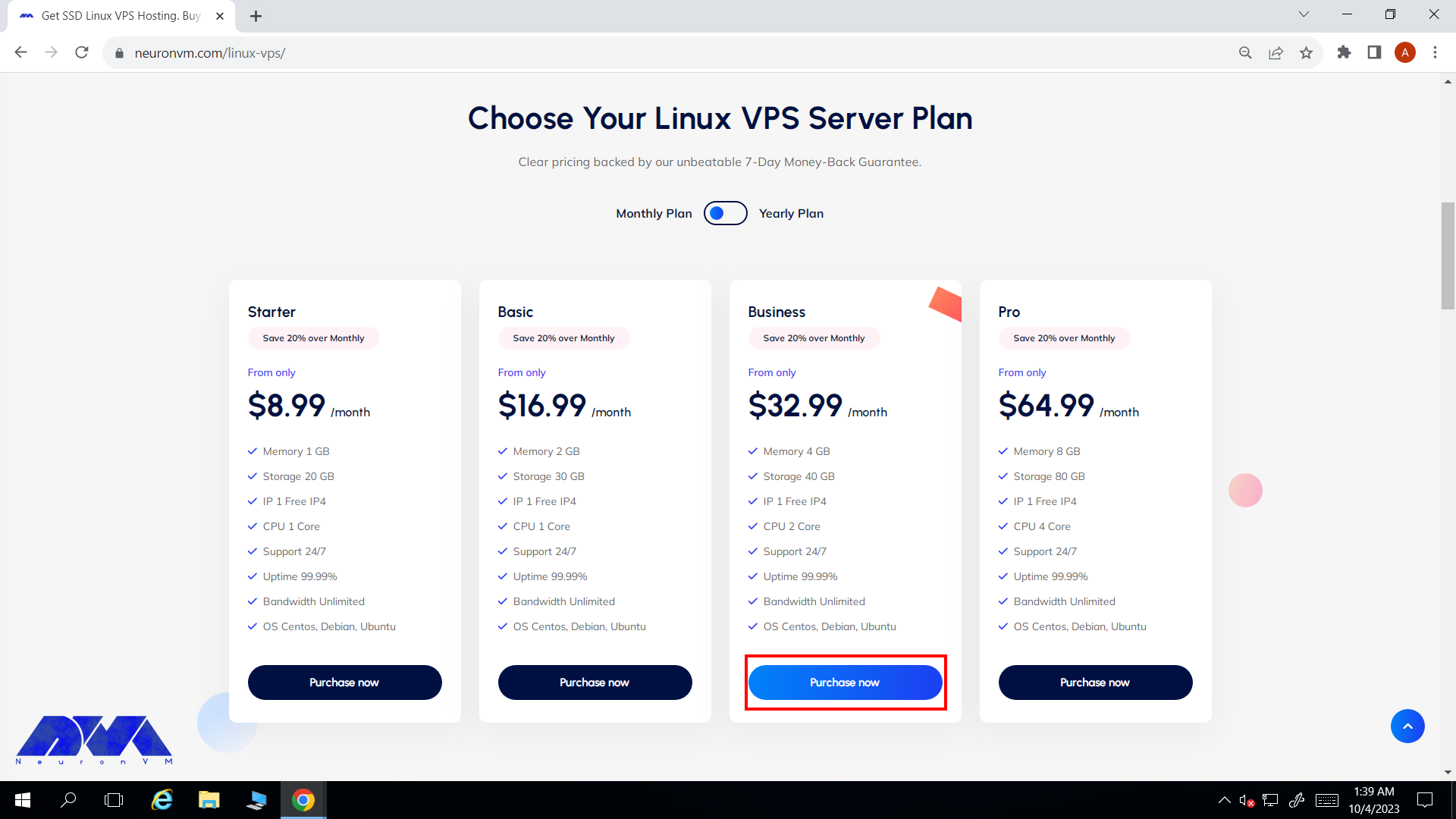 Select linux vps plan