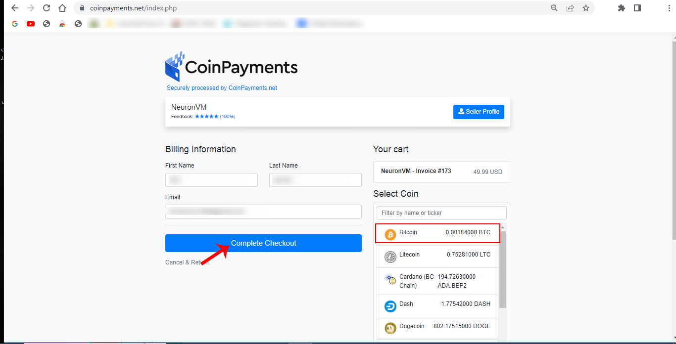 coinpayments section