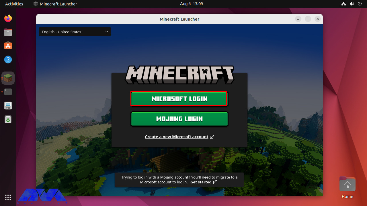 Login to the minecraft - Configure Minecraft on ubuntu