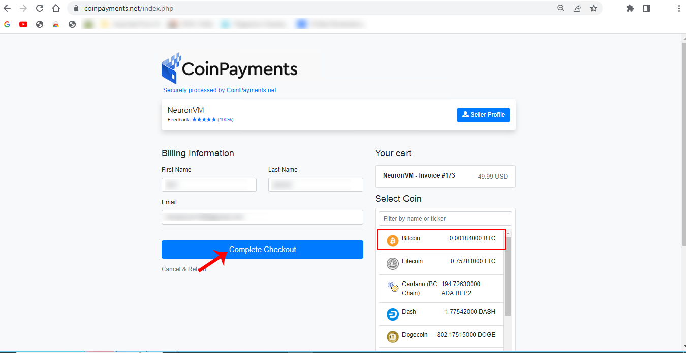 coinpayments section