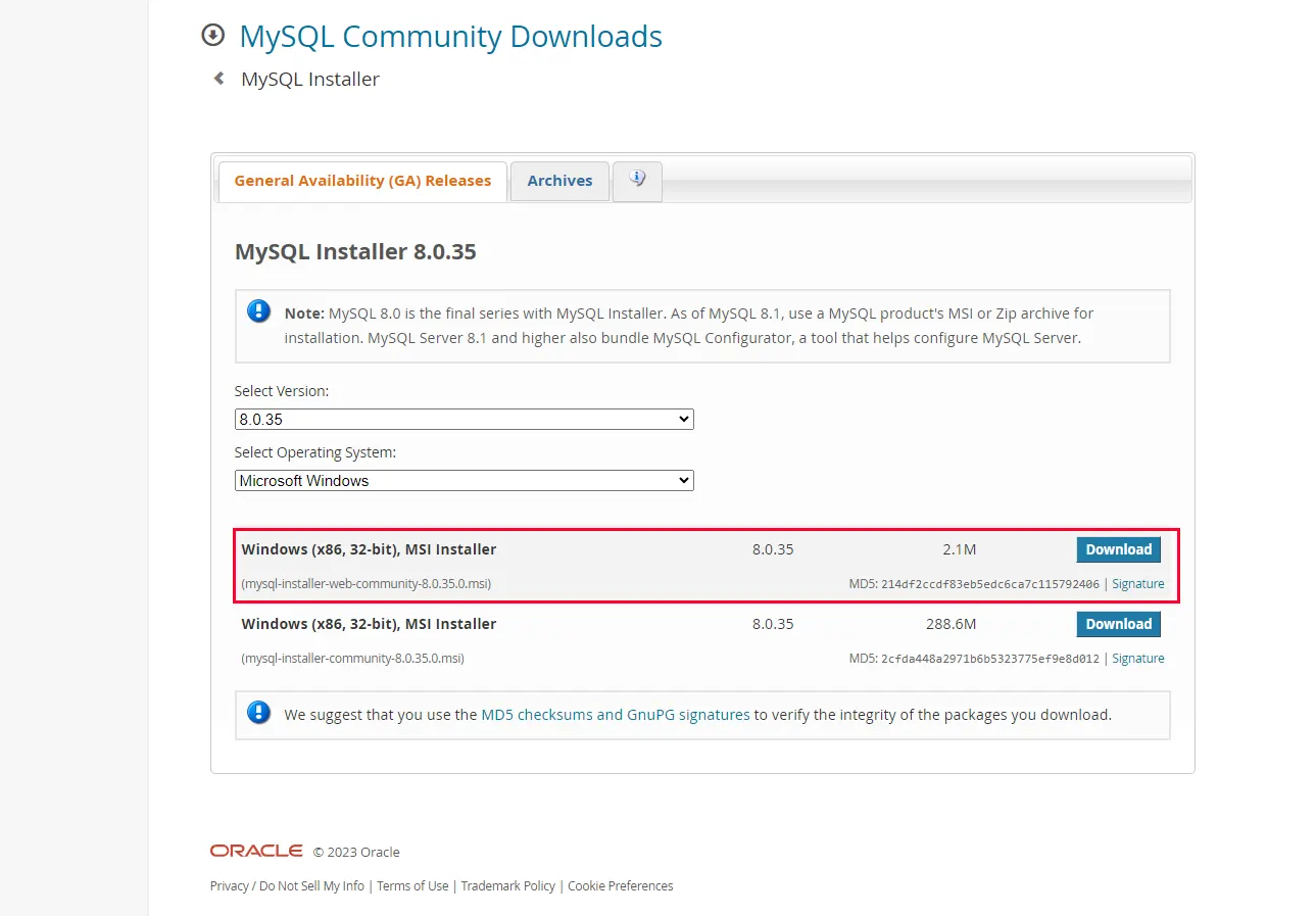 how to download mysql