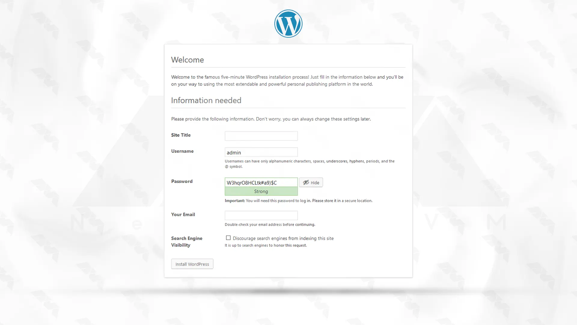 information needed to wordpress - install WordPress on cPanel