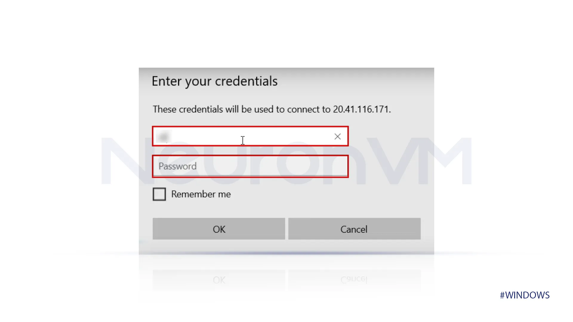 Enter public IP address on remove desktop and enter the previous username and password