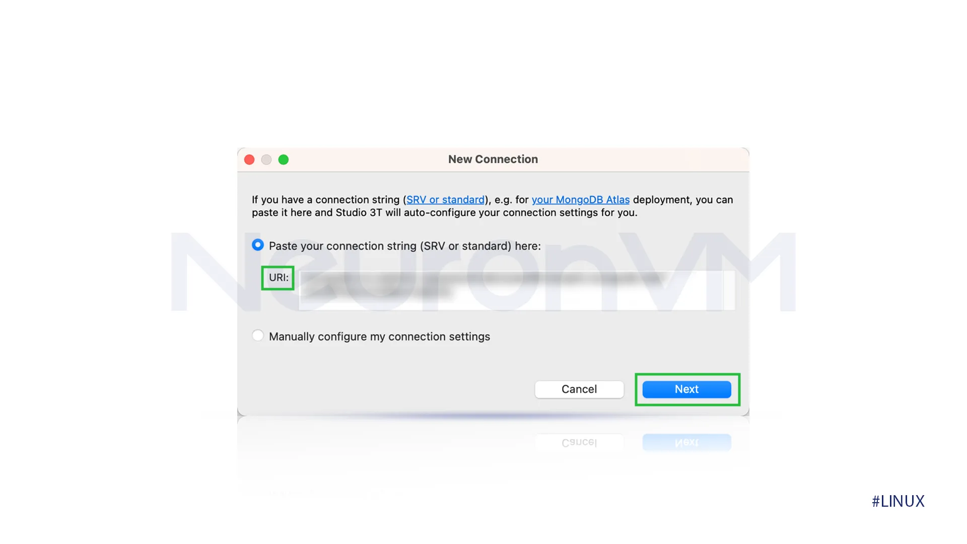 paste your connection string to your new connection dialog