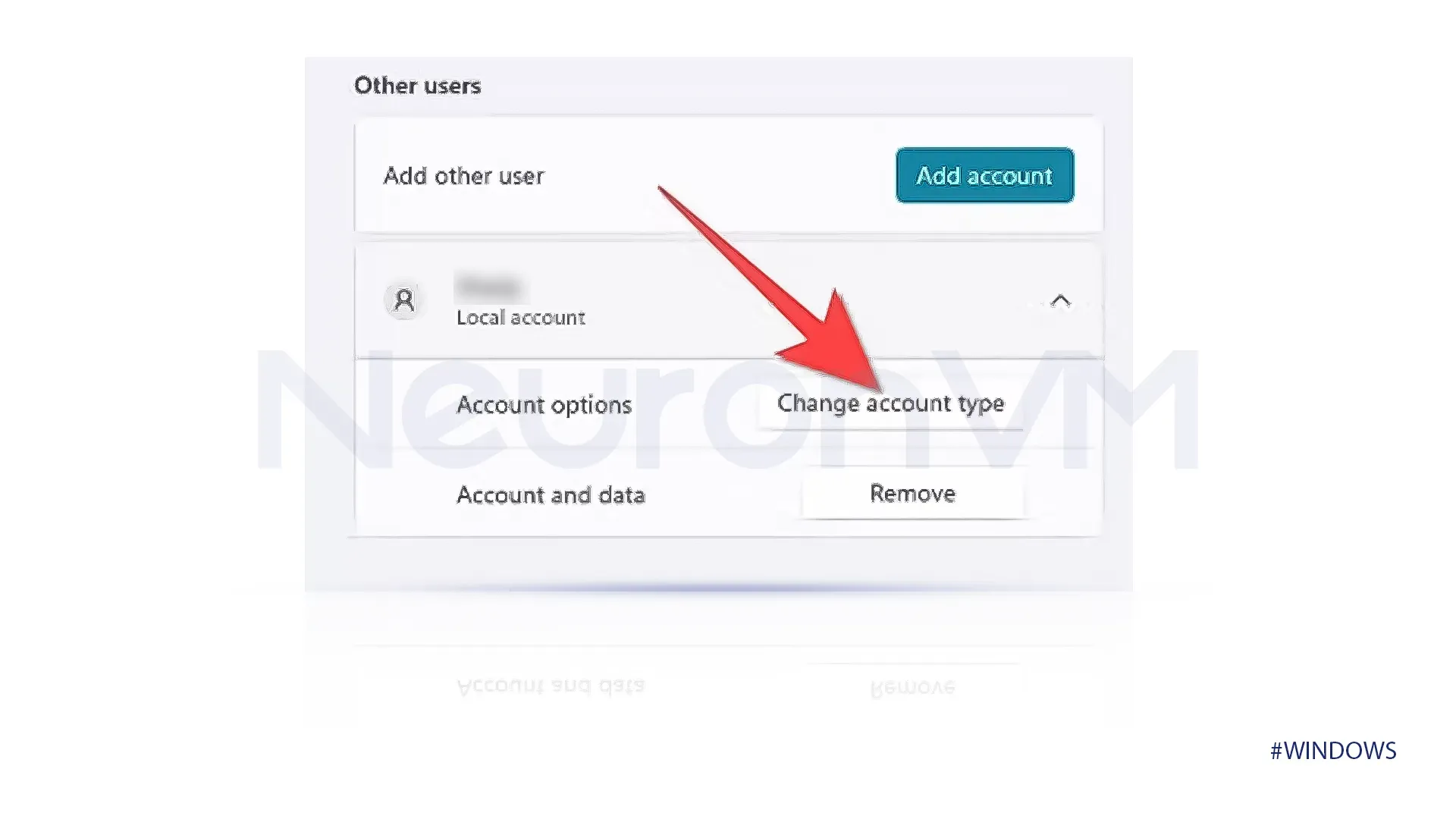 In the Account options, click on change account type.