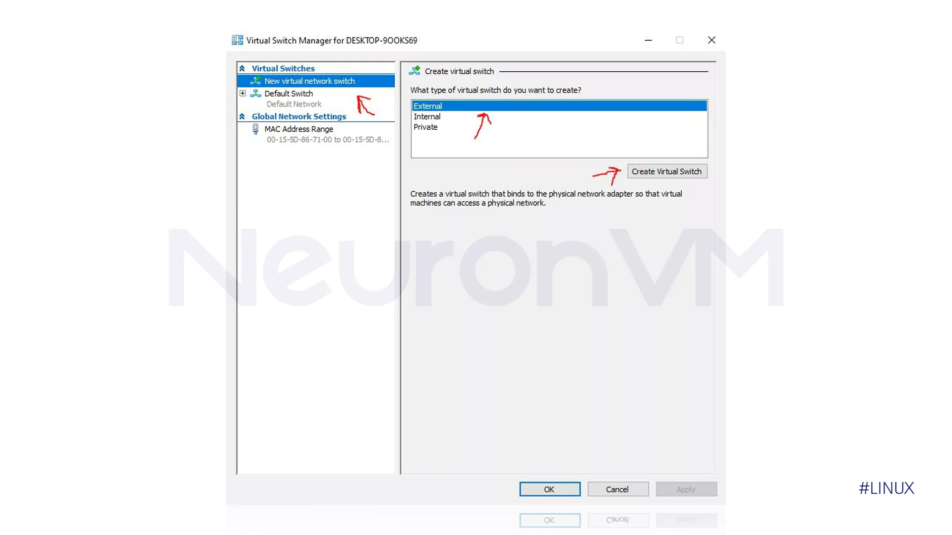 Configure a bridged Hyper-V adapter - step one