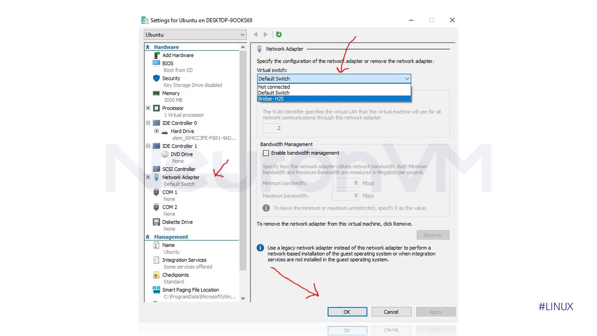 Configure a bridged Hyper-V adapter - step four