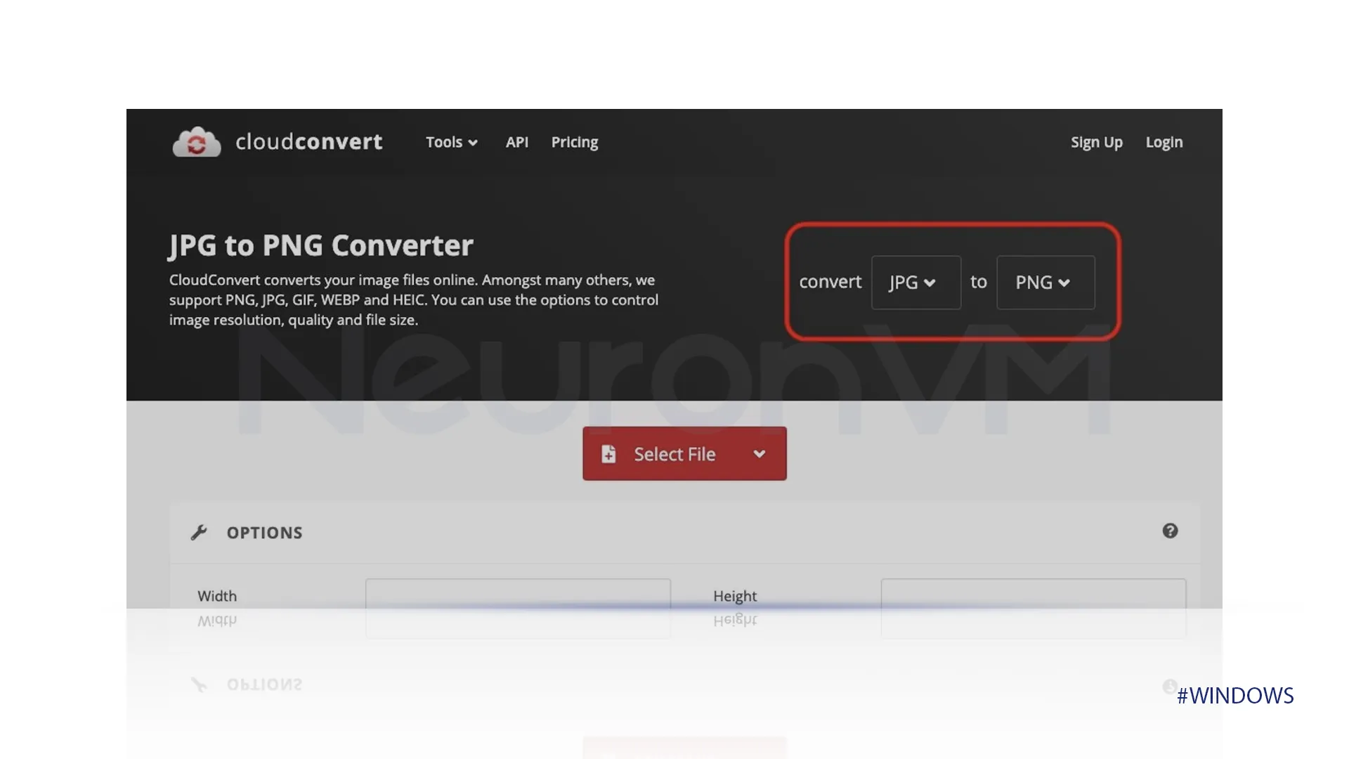 go to cloud converter and select jpg to png