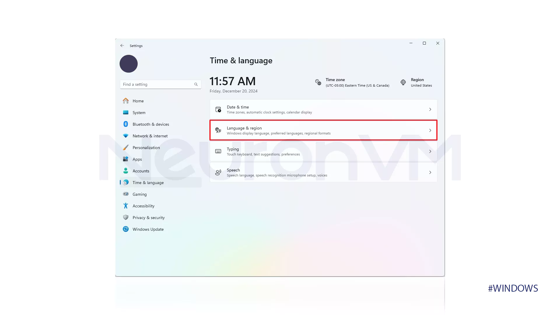 How to change region on Windows 11​- step 1