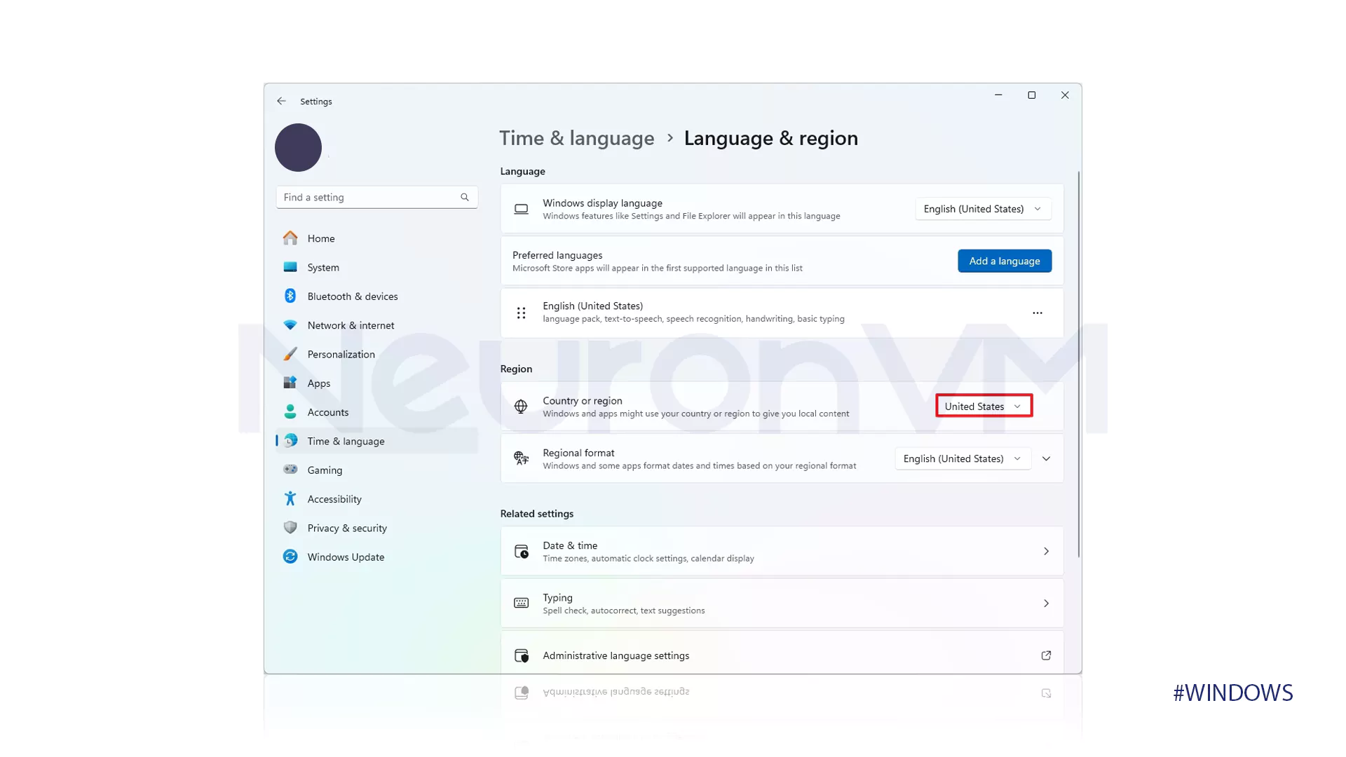 How to change region on Windows 11​- step 2