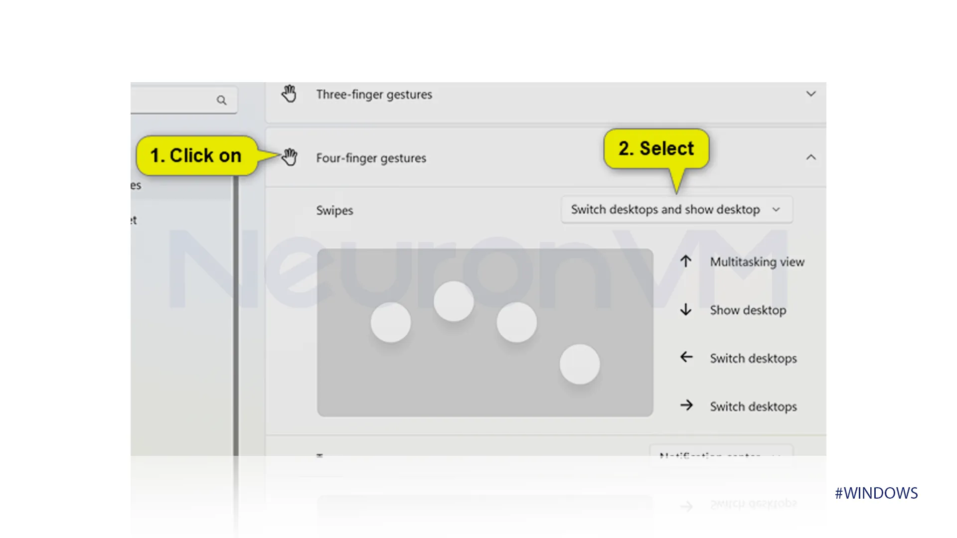 Four-finger settings 