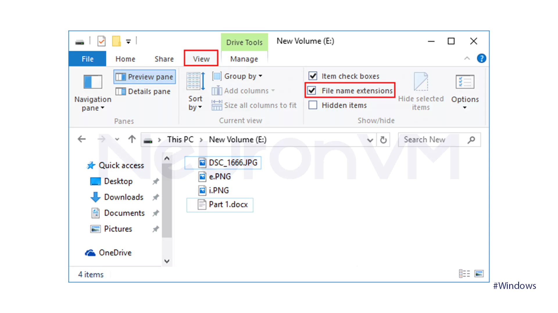 Hide File Extensions with File Explorer Ribbon - 1