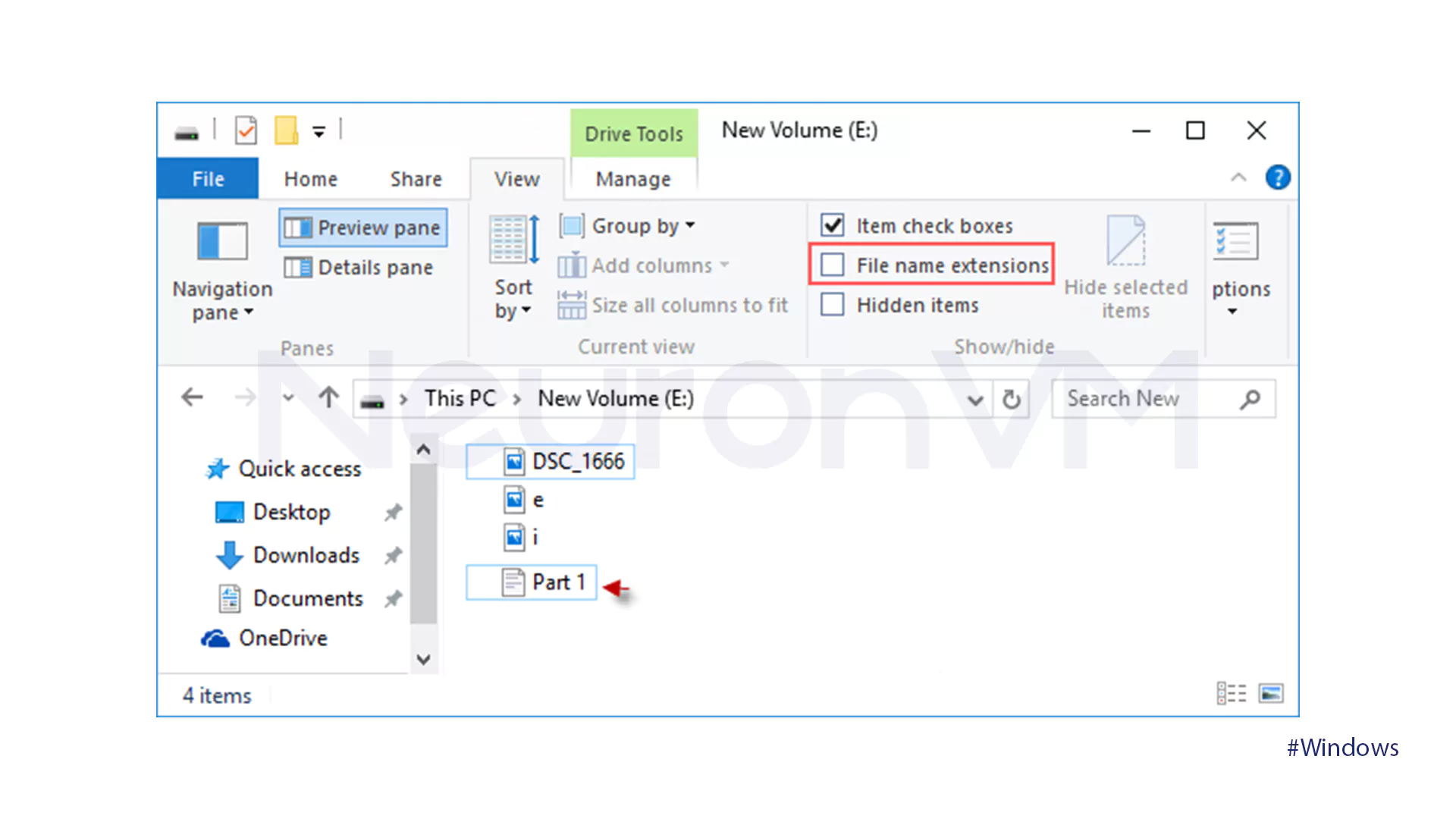 Hide File Extensions with File Explorer Ribbon - 2