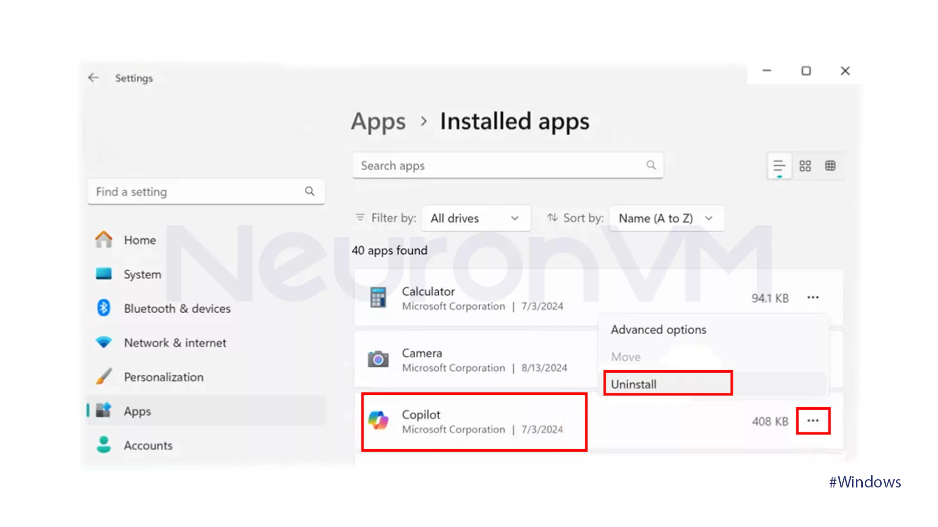 Remove Copilot Pro using Settings - 2