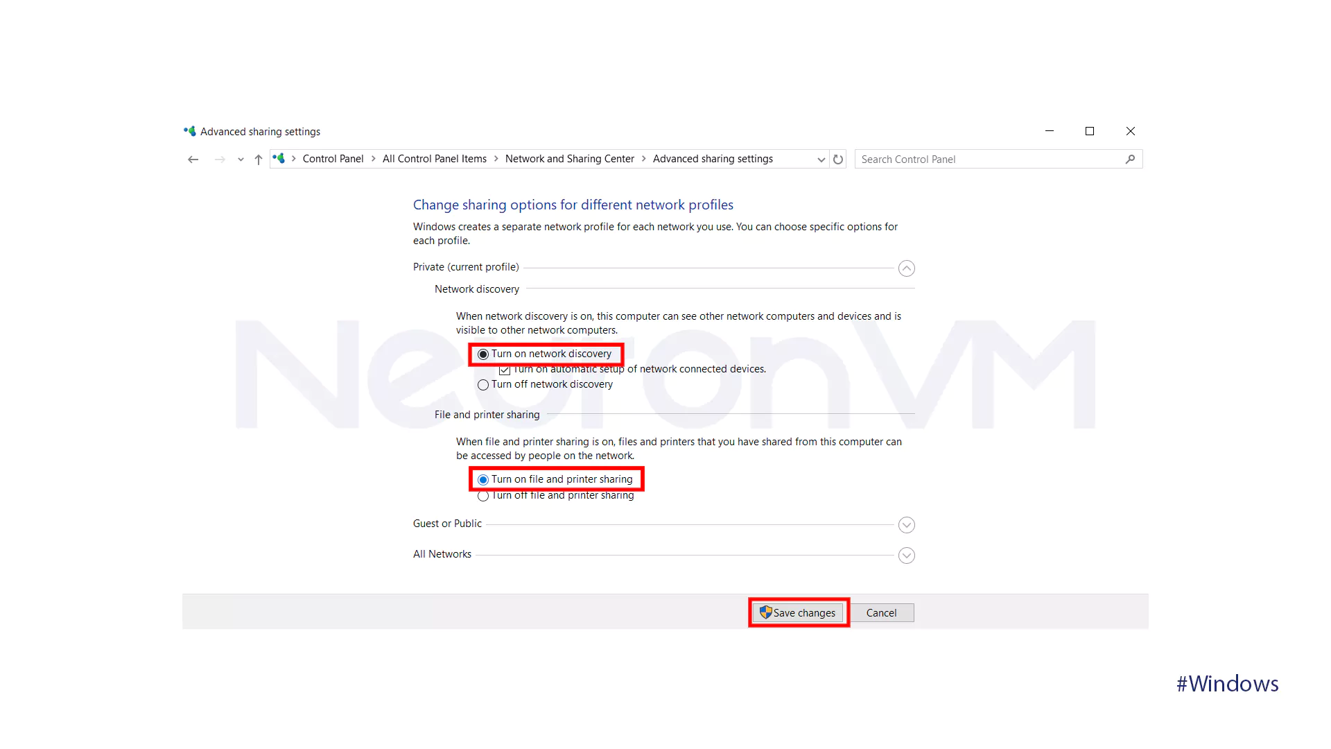 Choose Options And Save Changes - Transfer via Shared Network Folders