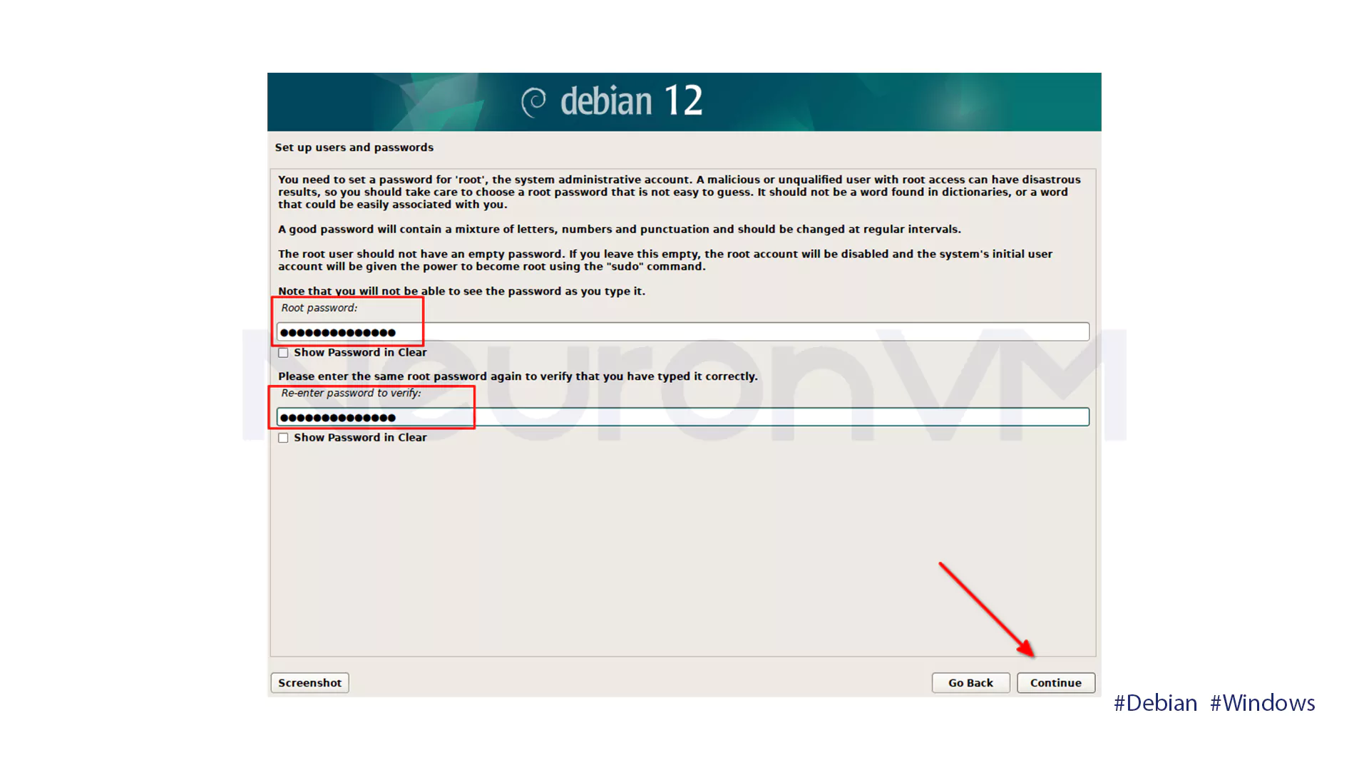 Supply Password for Root User