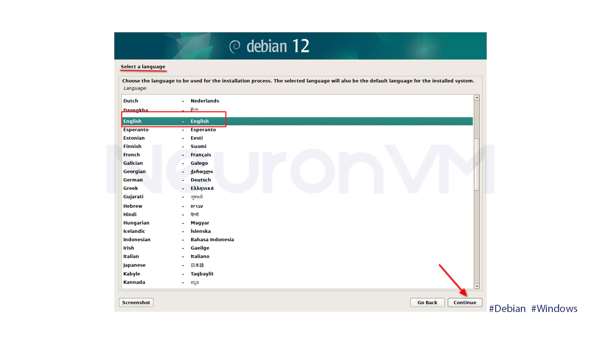 Pick Installation Language