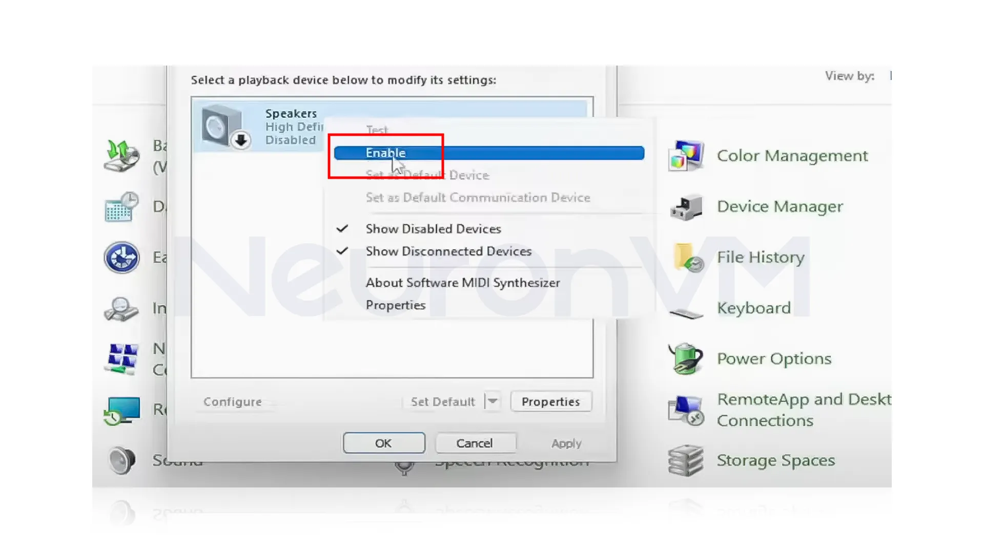 from the options that appears, select Enable