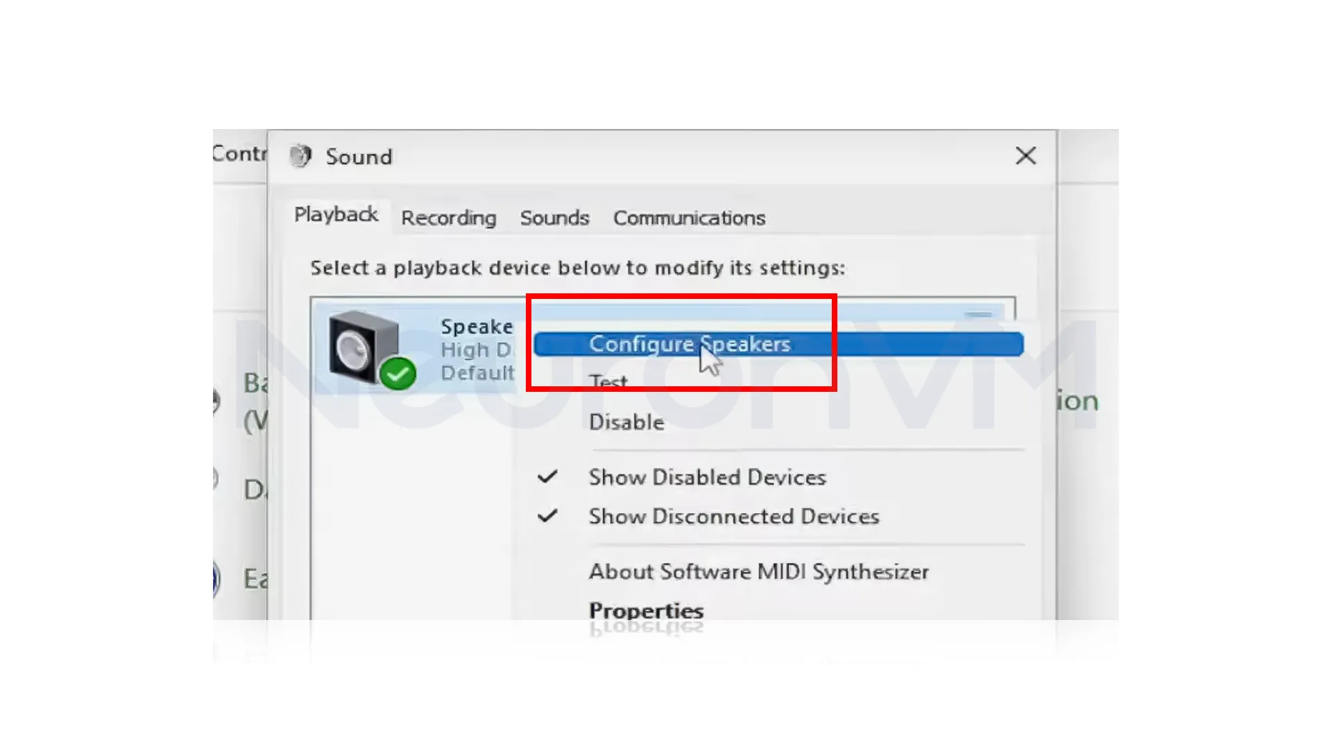 to do more and set up the device, right-click and choose Configure Speakers