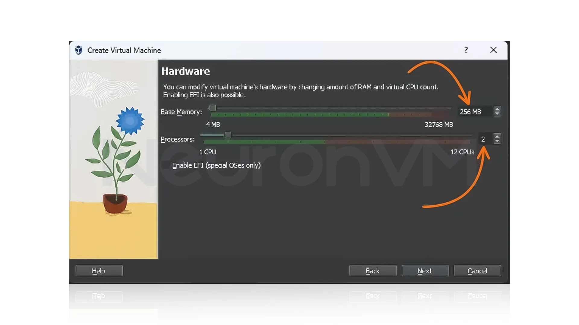 Set RAM and CPU