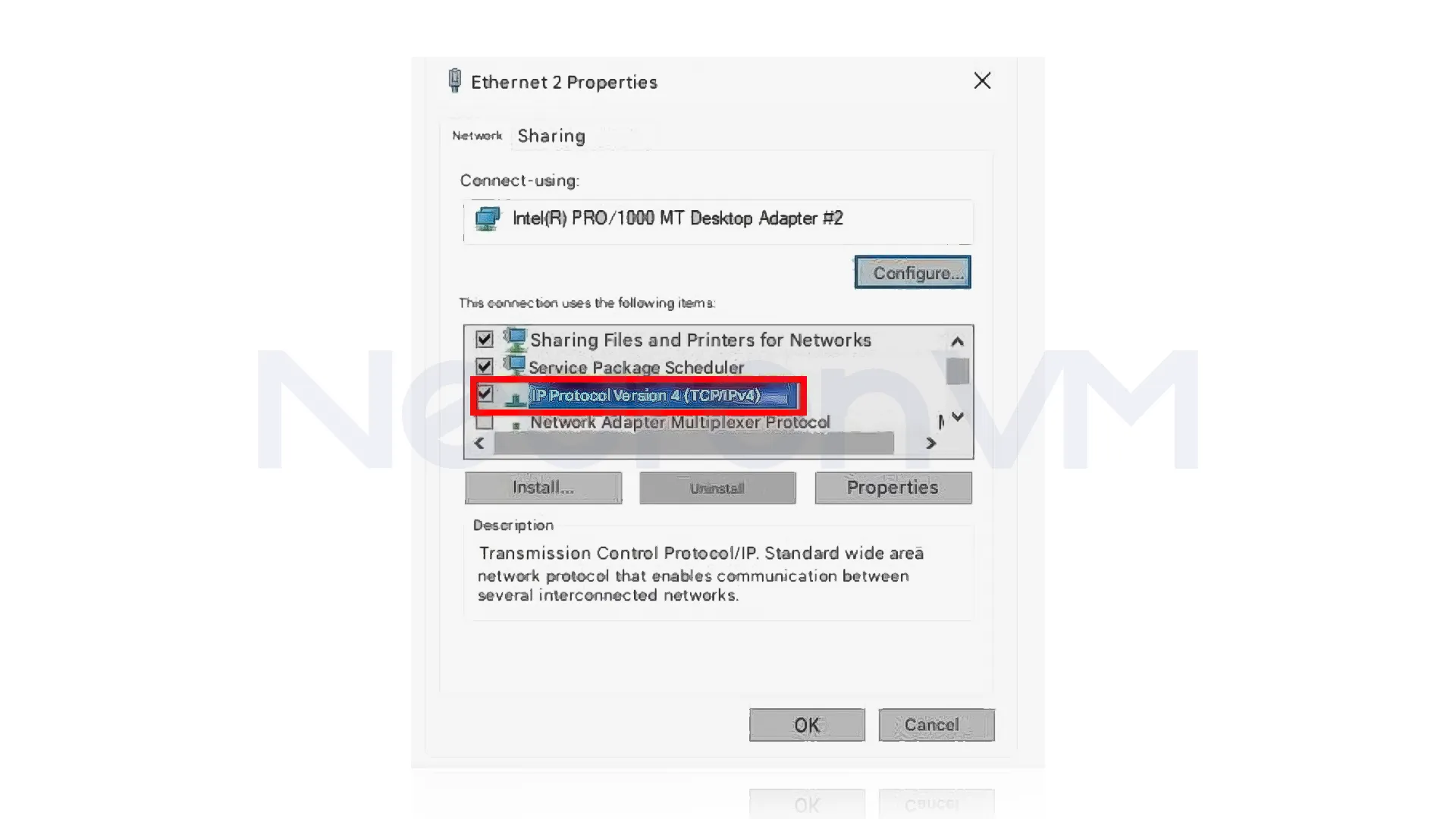 double-click on the "TCP \IPv4", then you have to enter the network address information that was shown to you.