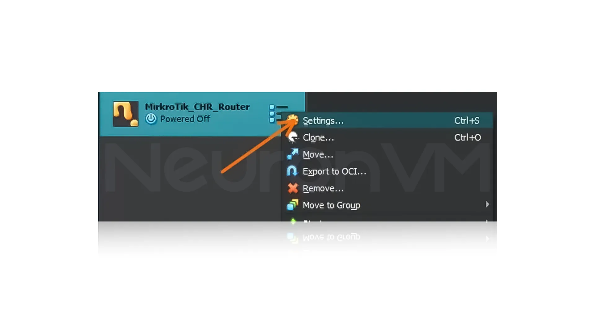 to begin right click on virtual machine and select "Settings" from the menu.