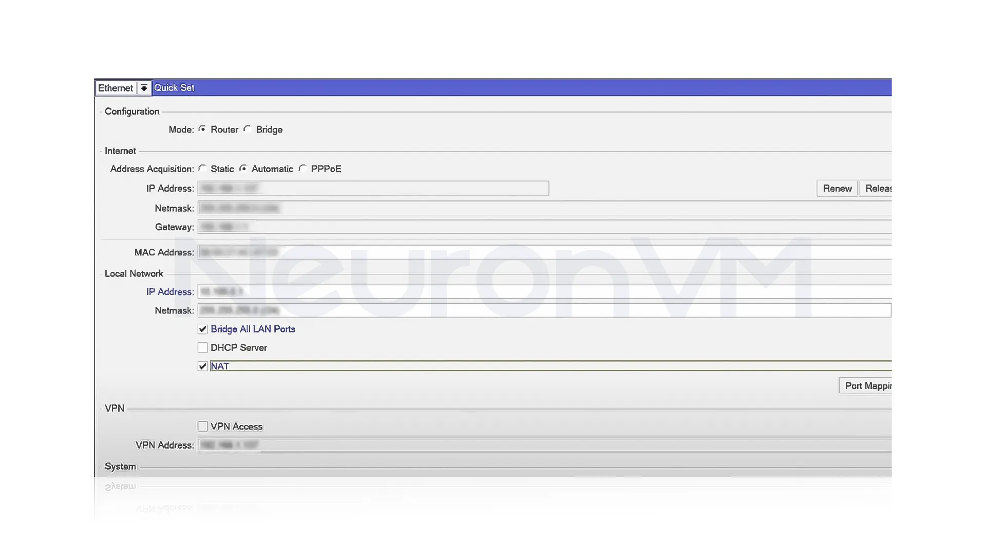 Now to set up the LAN address to 10.100.0.1 and also make sure to set the Netmask to 255.255.255.