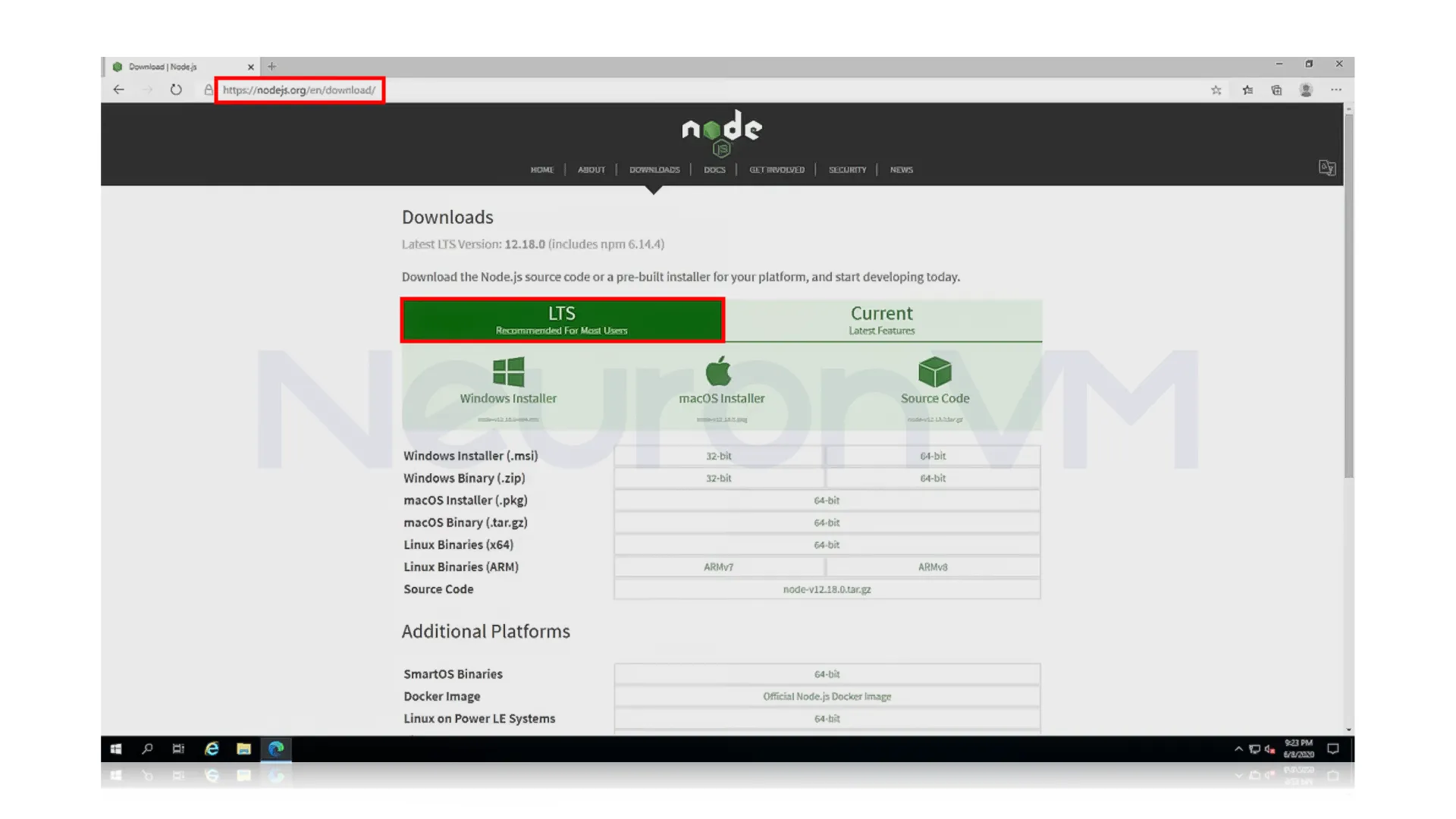 open your browser and go to the official Node.js website