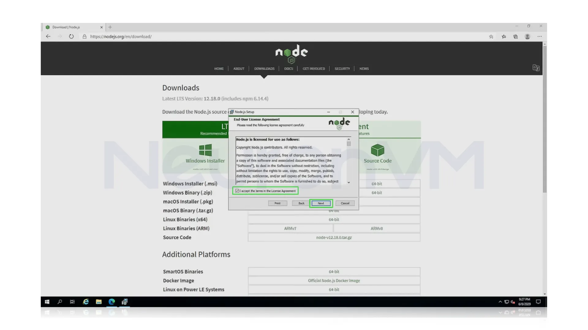 check the box to accept the license agreement