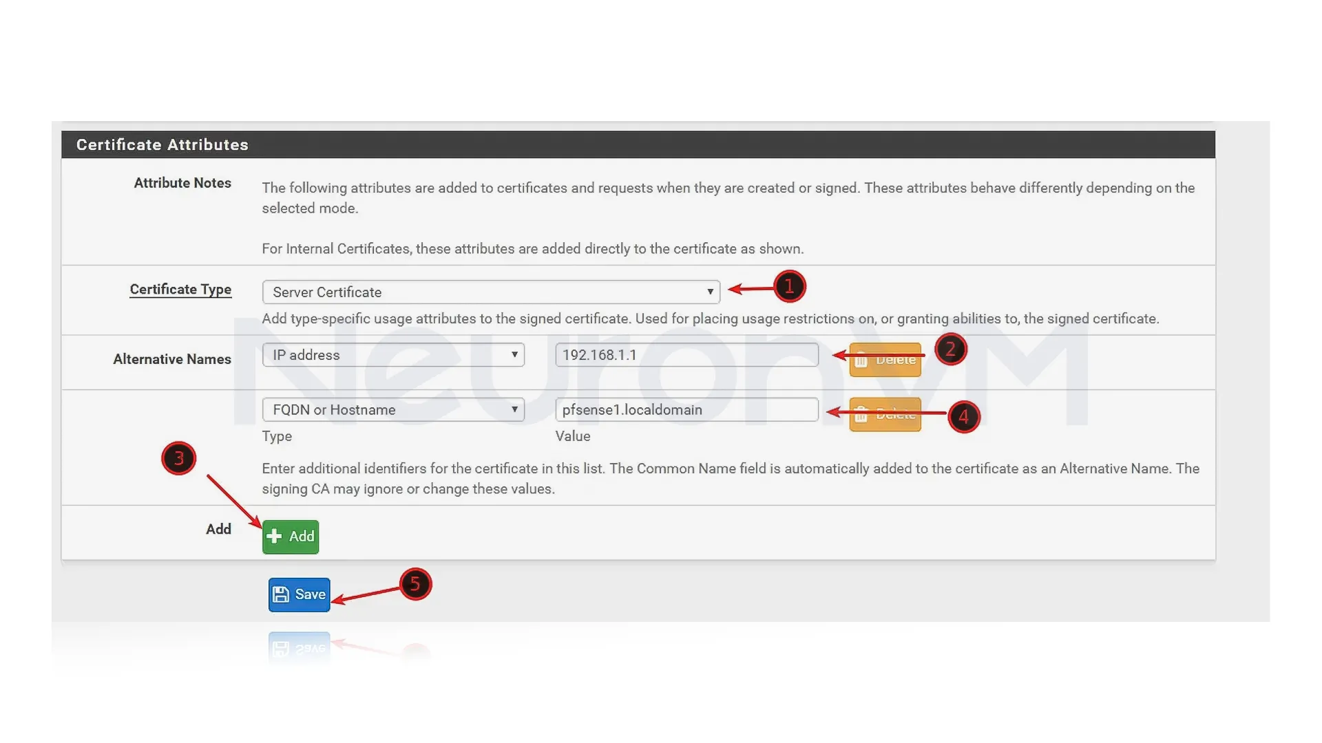 enter the IP address of your pfSense Firewall in step 2 and the FQDN of your Firewall in step 4