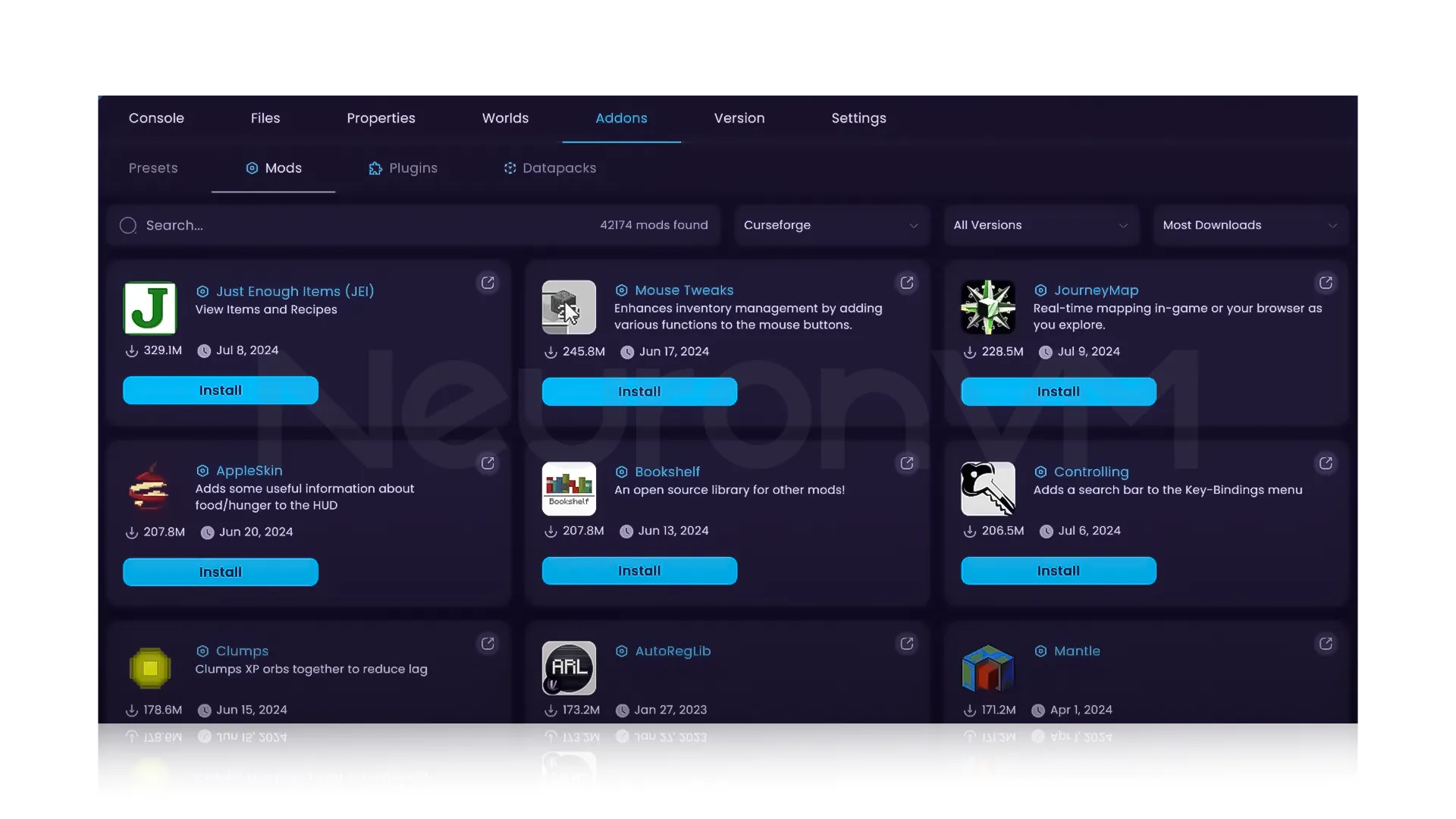 choose the mod you want to install, and select install button.