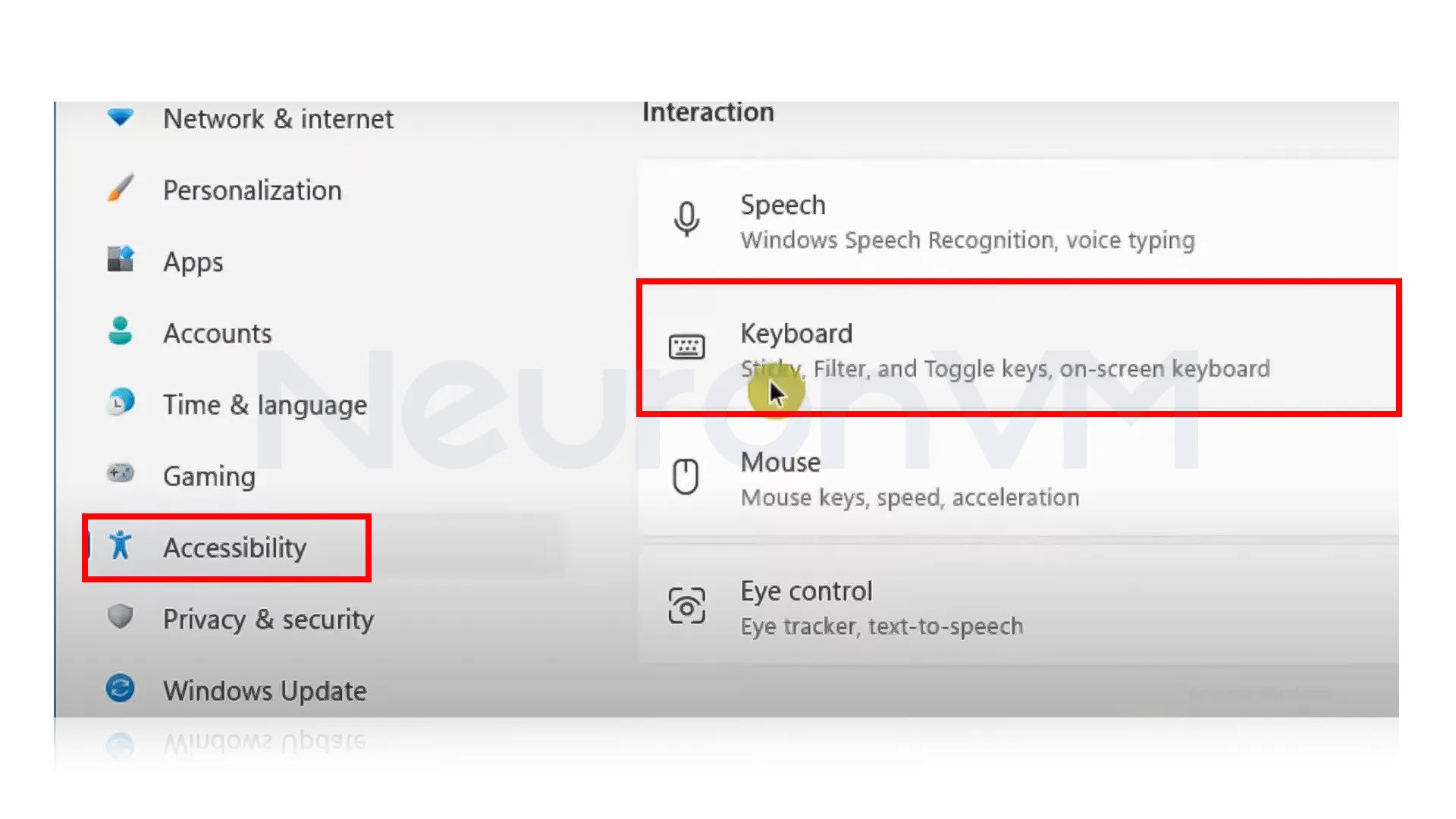 Select Accessibility then Keyboard
