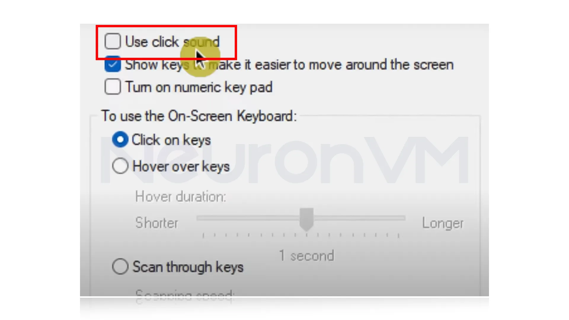uncheck this box "Use click sound"