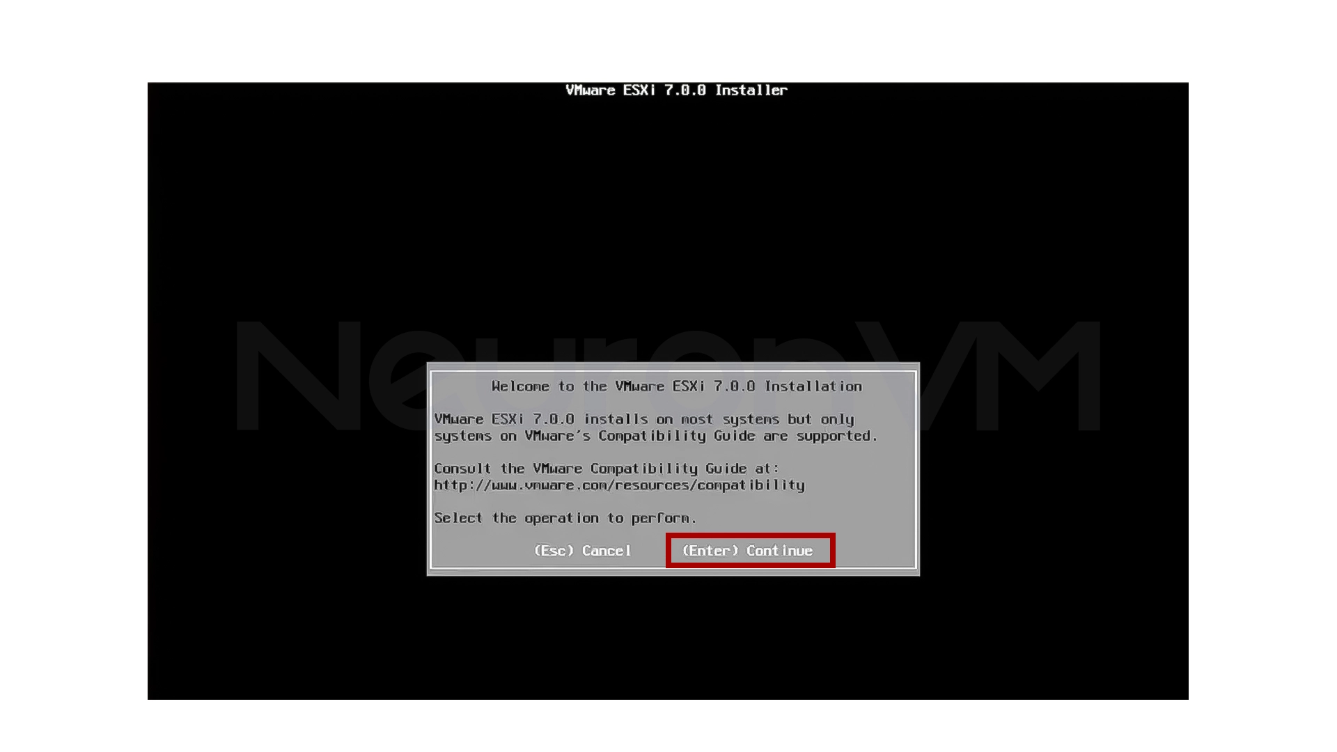 Start the installation by pressing Enter