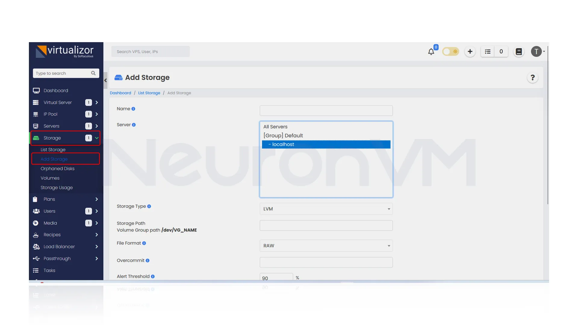 Add Storage in Virtualizor